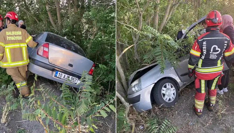 Balıkesir’de Korkutan Kaza: Otomobil Şarampole Yuvarlandı, İki Yaralı